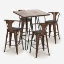 set tavolino industriale legno metallo 60x60cm 4 sgabelli Lix mason noix wood Costo