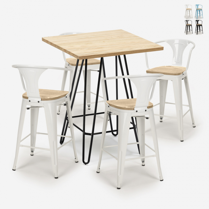 set bar cucina tavolino alto 60x60cm 4 sgabelli mason top light Offerta set bar cucina tavolino alto 60x60cm 4 sgabelli mason top light Offerta