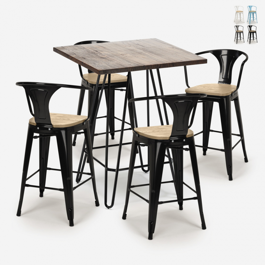 set bar cucina 4 sgabelli tavolino alto 60x60cm mason noix top light Saldi