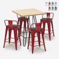 set 4 sgabelli tavolino industriale alto legno metallo 60x60cm mason steel top Promozione