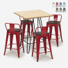 set 4 sgabelli tavolino industriale alto legno metallo 60x60cm mason steel top Promozione