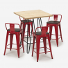 set 4 sgabelli tavolino industriale alto legno metallo 60x60cm mason steel top Modello