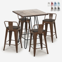set tavolino legno metallo 60x60cm 4 sgabelli Lix mason noix steel top Promozione