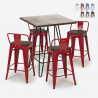 set tavolino legno metallo 60x60cm 4 sgabelli mason noix steel top Stock