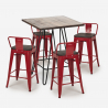 set tavolino legno metallo 60x60cm 4 sgabelli mason noix steel top 
