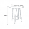 set tavolino legno metallo 60x60cm 4 sgabelli Lix mason noix steel top 