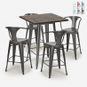 set tavolino alto legno 60x60cm 4 sgabelli industriale metallo bruck Promozione