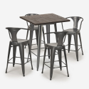 set tavolino alto legno 60x60cm 4 sgabelli industriale metallo bruck Scelta