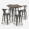 set tavolino alto legno 60x60cm 4 sgabelli industriale metallo bruck Scelta