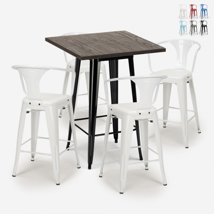 set 4 sgabelli metallo tavolino alto legno 60x60cm bruck black Offerta set 4 sgabelli metallo tavolino alto legno 60x60cm bruck black Offerta