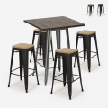 set tavolino bar alto 60x60cm 4 sgabelli legno industriale bent Promozione