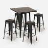 set bar 4 sgabelli legno industriale tavolino alto 60x60cm bent black Saldi