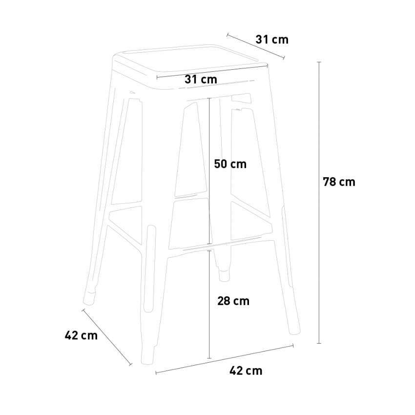 Set bar industriale 4 sgabelli tolix legno tavolino alto 60x60cm Bent White