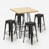 set bar cucina 4 sgabelli legno tavolino alto industriale 60x60cm oudin Saldi