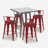 set bar cucina tavolino alto metallo 60x60cm 4 sgabelli legno buch 