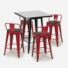 set 4 sgabelli industriale tavolino metallo nero 60x60cm buch black 