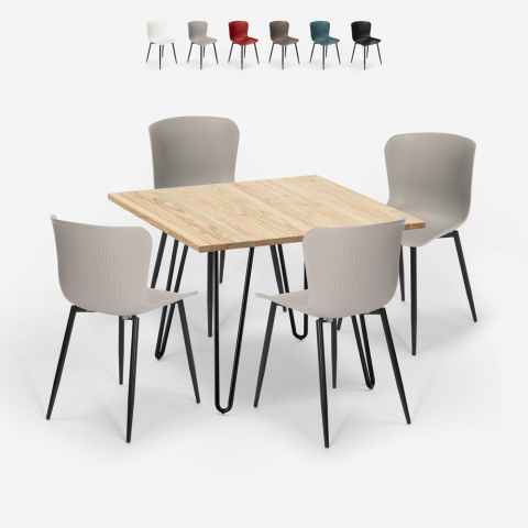 Set 4 sedie tavolo quadrato 80x80cm design industriale Claw Light