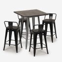 set bar industriale 4 sgabelli tavolino 60x60cm legno metallo peaky Acquisto