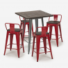set bar industriale 4 sgabelli tavolino 60x60cm legno metallo peaky 