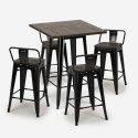 set 4 sgabelli tavolino industriale 60x60cm legno metallo peaky black Modello
