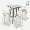 set tavolino industriale metallo 60x60cm 4 sgabelli legno bucket steel Vendita