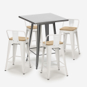 set tavolino industriale metallo 60x60cm 4 sgabelli legno bucket steel Stock