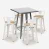 set tavolino industriale metallo 60x60cm 4 sgabelli legno bucket steel Stock