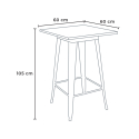set tavolino industriale metallo 60x60cm 4 sgabelli legno bucket steel 