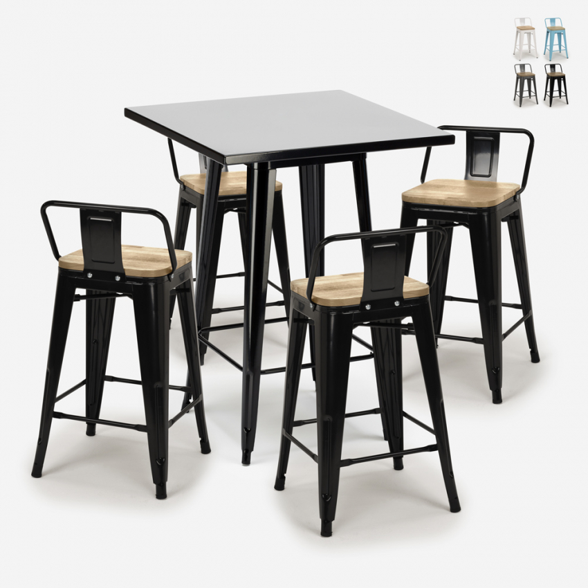 set tavolino metallo nero 60x60cm 4 sgabelli bar cucina bucket steel black Promozione set tavolino metallo nero 60x60cm 4 sgabelli bar cucina bucket steel black Promozione