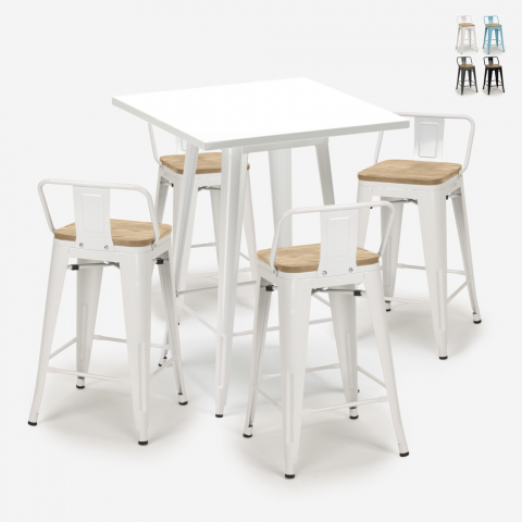 Set bar 4 sgabelli tolix industriale tavolino 60x60cm bianco Bucket Steel White Promozione