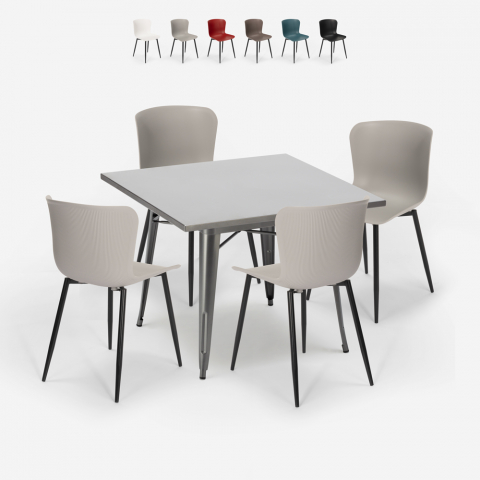 Set 4 sedie tavolo quadrato 80x80cm Tolix design industriale Wrench