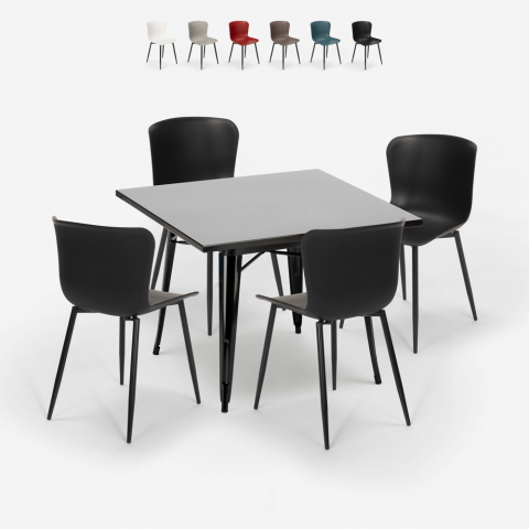 Set 4 sedie tavolo 80x80cm Tolix quadrato stile industriale Wrench Dark