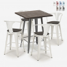 set tavolino alto legno 60x60cm 4 sgabelli metallo industriale bruck wood Offerta