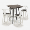 set tavolino alto legno 60x60cm 4 sgabelli metallo industriale bruck wood Misure