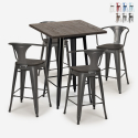 set 4 sgabelli metallo industriale tavolino alto 60x60cm bruck wood black Catalogo