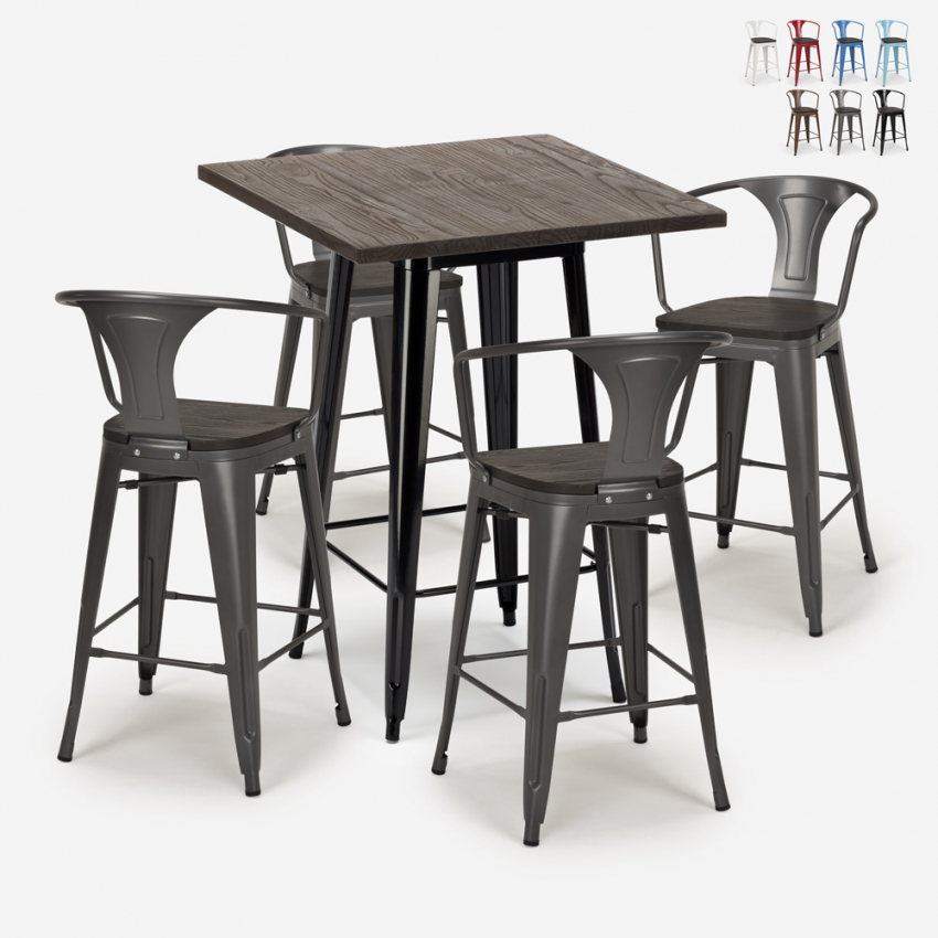 set 4 sgabelli metallo industriale tavolino alto 60x60cm bruck wood black Catalogo set 4 sgabelli metallo industriale tavolino alto 60x60cm bruck wood black Catalogo