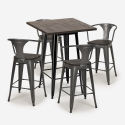 set 4 sgabelli metallo industriale tavolino alto 60x60cm bruck wood black Acquisto