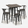 set 4 sgabelli metallo industriale tavolino alto 60x60cm bruck wood black Acquisto