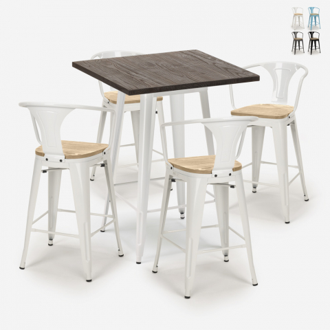 Set tavolino alto bar cucina 60x60cm 4 sgabelli tolix Bruck White Top Light Promozione