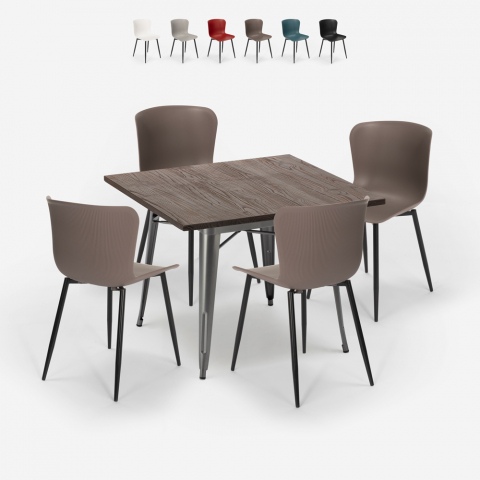 Set tavolo quadrato 80x80cm Tolix design industriale 4 sedie Anvil
