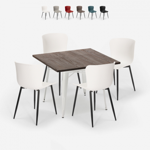 Set 4 sedie tavolo quadrato Tolix 80x80cm legno metallo Anvil Light