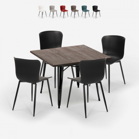 Set tavolo quadrato 80x80cm Tolix 4 sedie stile industriale Anvil Dark