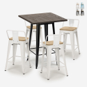 set 4 sgabelli tavolino industriale bar 60x60cm legno metallo rough black Offerta