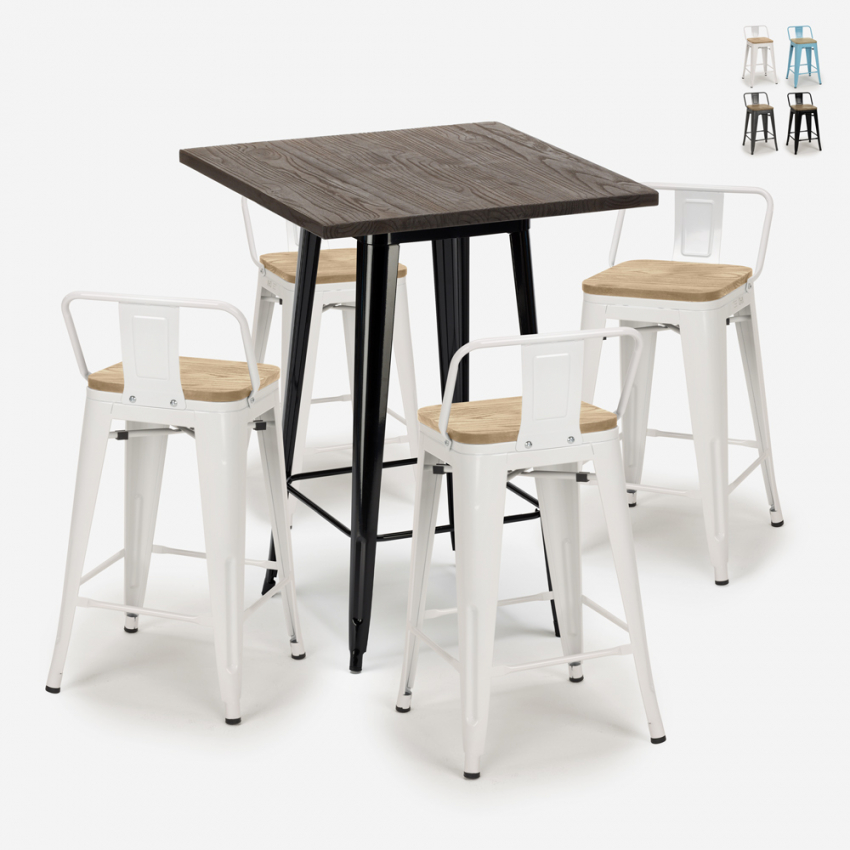 set 4 sgabelli tavolino industriale bar 60x60cm legno metallo rough black Offerta set 4 sgabelli tavolino industriale bar 60x60cm legno metallo rough black Offerta