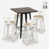 set 4 sgabelli tavolino industriale bar 60x60cm legno metallo rough black Offerta