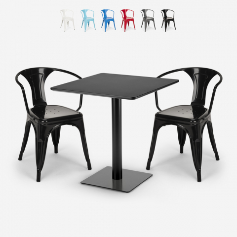Set tavolino Horeca 70x70cm 2 sedie design industriale Starter Dark Promozione