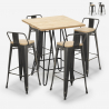 set 4 sgabelli vintage tavolino 60x60cm alto bar industriale rhodes Promozione