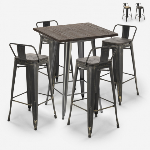 set tavolino alto bar 60x60cm 4 sgabelli metallo design vintage axel Promozione