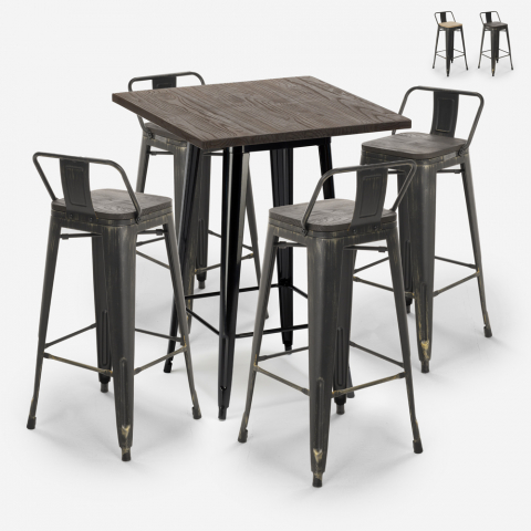 Set 4 sgabelli legno metallo tolix vintage tavolino alto bar 60x60cm Axel Black