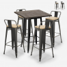 set 4 sgabelli legno metallo vintage tavolino alto bar 60x60cm axel black Vendita
